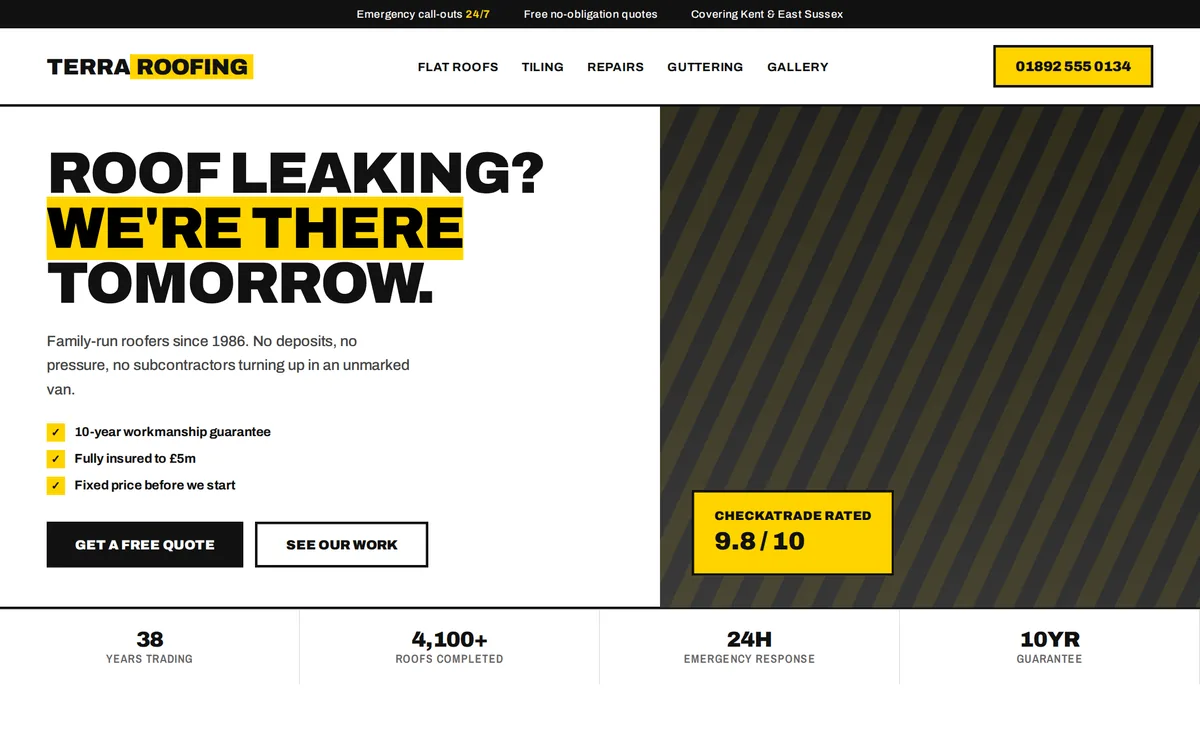 Concept homepage for Terra Roofing (roofing)