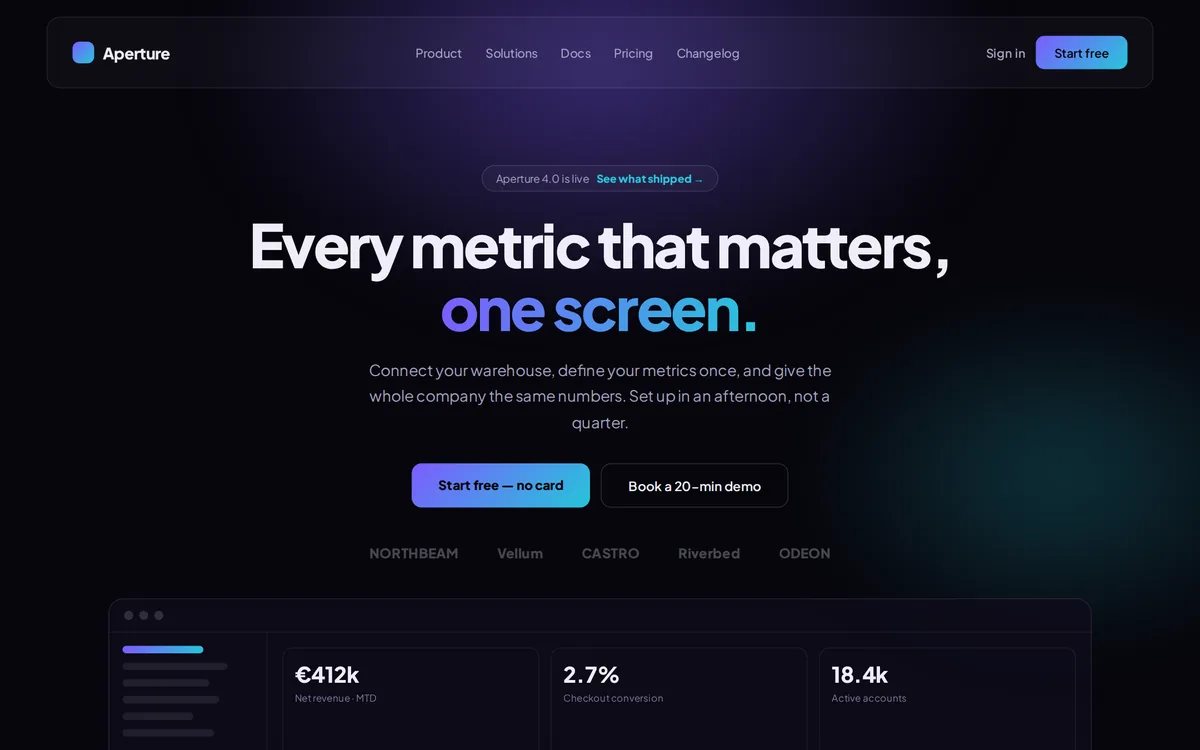 Concept homepage for Aperture (software)